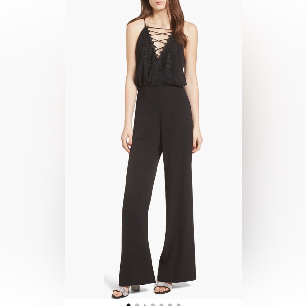 EUC Wayf Posie Lace Up Wide Leg Jumpsuit - Tall Girl Friendly!